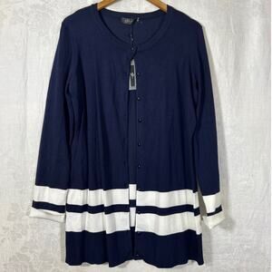 Cyrus Knits Cardigan XL Navy Blue White Striped Long NEW Button Nautical
